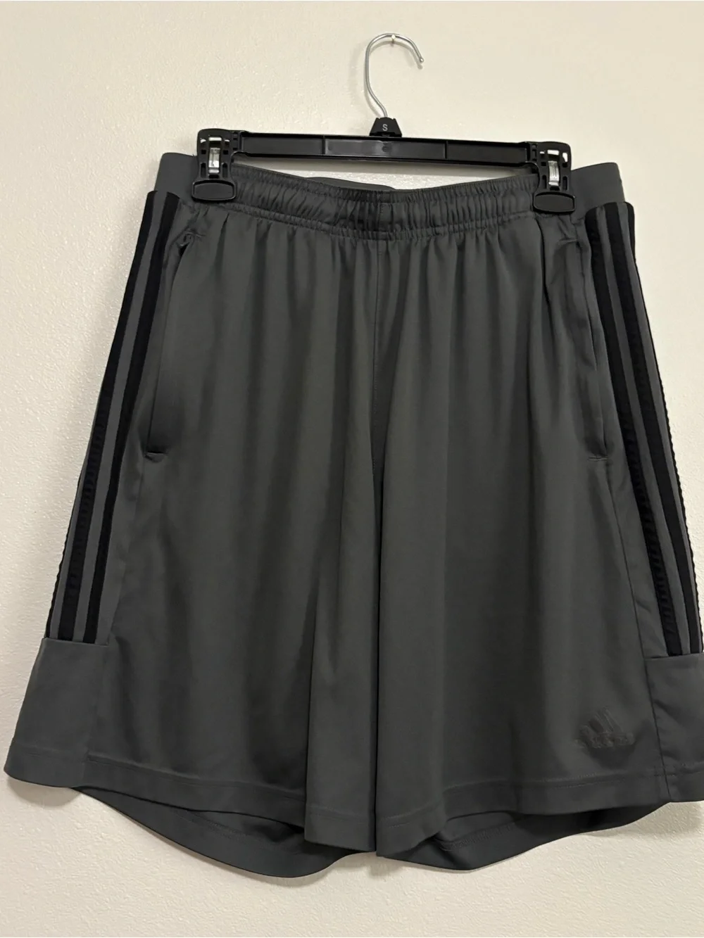 adidas Men's Grey Athletic Shorts with Side Stripe Large Zipper Pockets